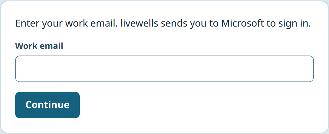 The sign-in form with a work email field and a Continue button